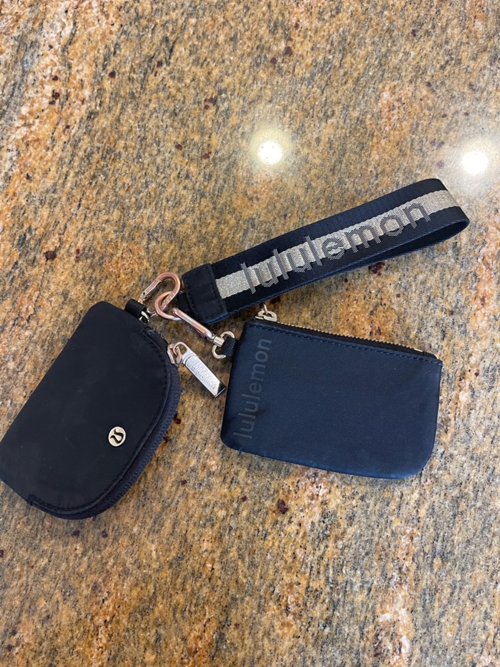 lululemon athletica Black and Silver Wristlet Key & Card Holder Set